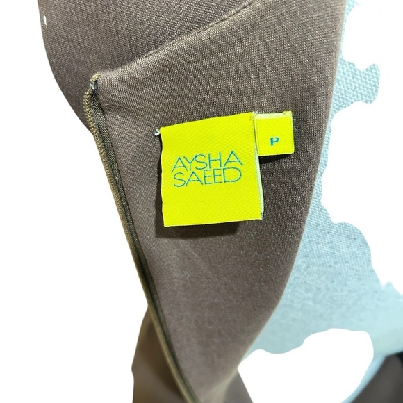 Aysha Saeed designer Brown bodycon Dress antique gold-tone Studded Neckline xs - Picture 6 of 8